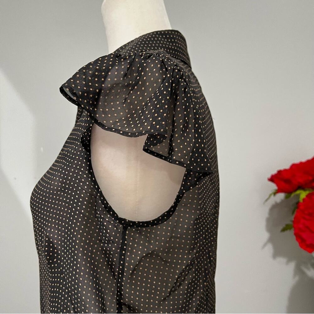 NEW Max Studio Silk Polka Dot Lace Trim Flutter Cap Sleeve Sheer Blouse S NWOT - Picture 6 of 16
